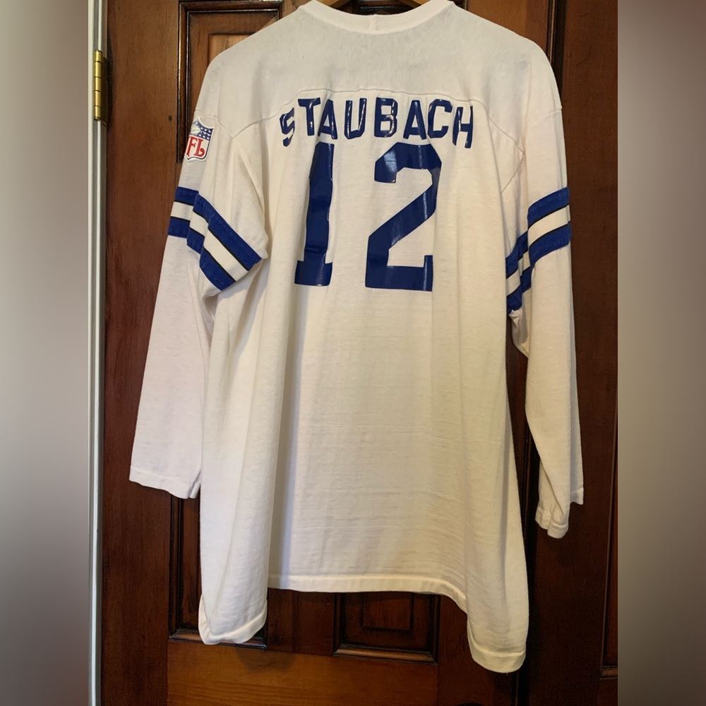 Vintage Dallas Cowboys Roger Staubach White Blue Jersey Size X-Large
